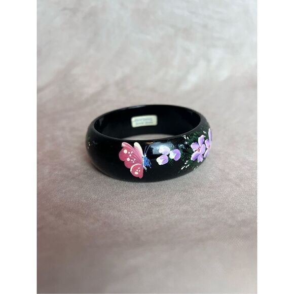 Vintage Floral Painted Bangle 1960s - Picture 4 of 6